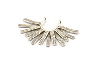 Silver Sun Pendant, 2 Antique Silver Plated Brass Textured Sunny Pendants With 2 Loops (39x27mm) N0806