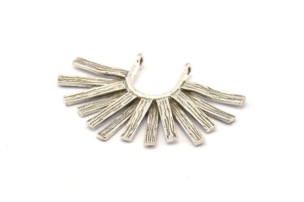Silver Sun Pendant, 2 Antique Silver Plated Brass Textured Sunny Pendants With 2 Loops (39x27mm) N0806