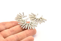 Silver Sun Pendant, 2 Antique Silver Plated Brass Textured Sunny Pendants With 2 Loops (39x27mm) N0806