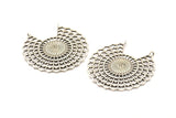 Silver Ethnic Pendant, 2 Antique Silver Plated Brass Ethnic Motif Pendants With 2 Loops, Findings, Earrings, Charms (40x39mm) N0870