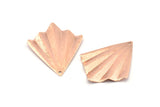 Rose Gold Fan Charm, 2 Rose Gold Plated Brass Textured Fan Shaped Charm Earrings With 1 Hole, Findings (35x27x0.50mm) D0821