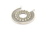 Silver Ethnic Pendant, Antique Silver Plated Brass Ethnic Motif Pendants With 2 Loops, Findings, Earrings, Charms (37x31mm) N0876