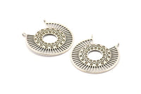Silver Ethnic Pendant, Antique Silver Plated Brass Ethnic Motif Pendants With 2 Loops, Findings, Earrings, Charms (37x31mm) N0876
