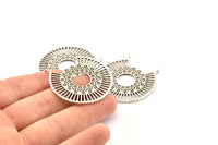 Silver Ethnic Pendant, Antique Silver Plated Brass Ethnic Motif Pendants With 2 Loops, Findings, Earrings, Charms (37x31mm) N0876