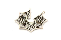 Silver Ethnic Pendant, 2 Antique Silver Plated Brass Ethnic Motif Pendants With 2 Loops, Findings, Earrings, Charms (40x39mm) N0873