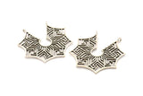 Silver Ethnic Pendant, 2 Antique Silver Plated Brass Ethnic Motif Pendants With 2 Loops, Findings, Earrings, Charms (40x39mm) N0873