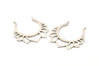 Lotus Flower Pendant, 2 Antique Silver Plated Brass Hammered Lotus Flower Pendants With 2 Loops, Earrings, Charms (46x46mm) N0830 H0976
