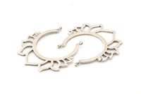 Lotus Flower Pendant, 2 Antique Silver Plated Brass Hammered Lotus Flower Pendants With 2 Loops, Earrings, Charms (46x46mm) N0830 H0976