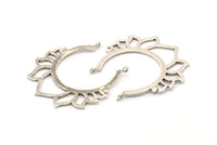 Lotus Flower Pendant, 2 Antique Silver Plated Brass Hammered Lotus Flower Pendants With 2 Loops, Earrings, Charms (46x46mm) N0830 H0976