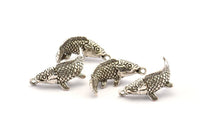 Silver Fish Charm, Antique Silver Plated Brass Fish Charms With 1 Loop, Pendants, Findings (28mm) N0866