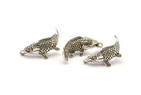 Silver Fish Charm, Antique Silver Plated Brass Fish Charms With 1 Loop, Pendants, Findings (28mm) N0866