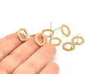 Brass Hexagon Earring, 12 Raw Brass Hexagon Stud Earrings (12x2x1mm) D0056 A1129