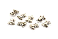 Silver Frog Charm, 6 Antique Silver Plated Brass Frog Charm Earrings With 1 Loop, Pendants, Findings (11x16mm) N0907