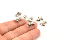 Silver Frog Charm, 6 Antique Silver Plated Brass Frog Charm Earrings With 1 Loop, Pendants, Findings (11x16mm) N0907