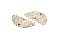 Semi Circle Charm, 6 Hammered Antique Silver Plated Brass Semi Circle Charms With 2 Holes, Pendants, Findings (21.5x11x1mm) N0926