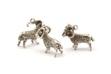 Silver Aries Charm, 2 Antique Silver Plated Brass Aries Charm Earrings With 1 Loop, Pendants, Findings (19x16mm) N0901