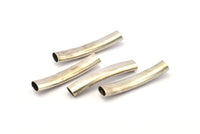 Silver Noodle Tube, 12 Silver Tone Curved Oval Tubes (40x7x4.5mm)  BRC267