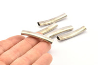 Silver Noodle Tube, 12 Silver Tone Curved Oval Tubes (40x7x4.5mm)  BRC267