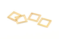 Gold Square Charm, 6 Gold Plated Brass Square Connectors With 1 Hole (21x0.80mm) D874
