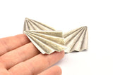 Silver Fan Charm, 4 Antique Silver Plated Brass Fan Shaped Charm Earrings With 1 Hole, Pendants, Findings (50x39x0.50mm) D0837