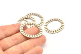 Silver Oval Charm, 4 Antique Silver Plated Brass Wavy Oval Connectors Without Hole, Findings (28x33x1mm) D894