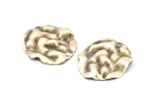 Silver Wavy Disc, 6 Antique Silver Plated Brass Wavy Disc Charms With 1 Hole, Earrings, Pendants, Findings (29x26x0.60mm) D0801 H0819