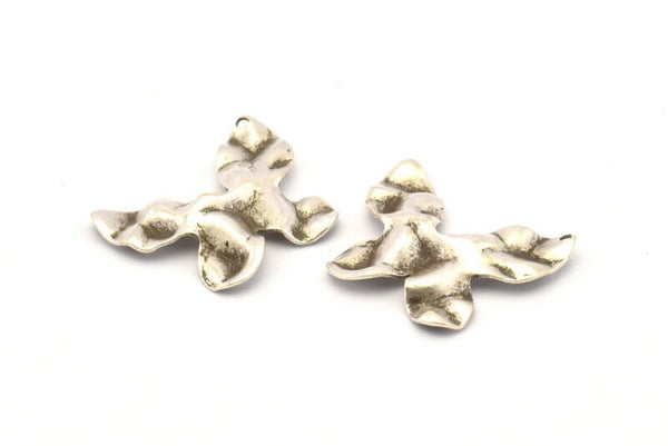 Silver Butterfly Charm, 10 Antique Silver Plated Brass Butterfly Charms With 1 Hole, Earrings, Findings (25x20x0.60mm) D0731