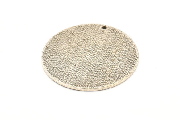 Silver Round Tag, 2 Antique Silver Plated Brass Textured Round Stamping Blanks With 1 Hole, Charms, Pendants, Findings (30x1mm) D0810