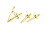 Knight&#39;s Sword Earring, 4 Raw Brass Sword Stud Earrings (33x10mm) N0248 A1177