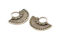 Semi Circle Charm, 2 Antique Silver Plated Brass Semi Circle Charms With 17 Holes, Pendants, Earrings, Findings (31x25mm) N0935