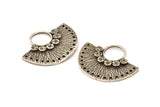 Semi Circle Charm, 2 Antique Silver Plated Brass Semi Circle Charms With 17 Holes, Pendants, Earrings, Findings (31x25mm) N0935