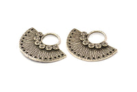 Semi Circle Charm, 2 Antique Silver Plated Brass Semi Circle Charms With 17 Holes, Pendants, Earrings, Findings (31x25mm) N0935