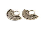Semi Circle Charm, 2 Antique Silver Plated Brass Semi Circle Charms With 17 Holes, Pendants, Earrings, Findings (31x25mm) N0935