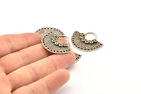 Semi Circle Charm, 2 Antique Silver Plated Brass Semi Circle Charms With 17 Holes, Pendants, Earrings, Findings (31x25mm) N0935