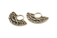 Silver Ethnic Pendant, 2 Antique Silver Plated Brass Semi Circle Fish Figure Pendants (28x19x1mm) E670
