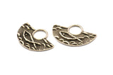 Silver Ethnic Pendant, 2 Antique Silver Plated Brass Semi Circle Fish Figure Pendants (28x19x1mm) E670
