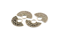 Silver Ethnic Pendant, 2 Antique Silver Plated Brass Semi Circle Fish Figure Pendants (28x19x1mm) E670