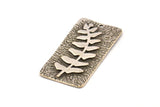 Silver Leaf Charm, Antique Silver Plated Brass Leaf Textured Rectangle Charms With 1 Hole, Pendants (39x20mm) V146