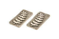 Silver Leaf Charm, Antique Silver Plated Brass Leaf Textured Rectangle Charms With 1 Hole, Pendants (39x20mm) V146