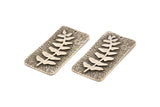 Silver Leaf Charm, Antique Silver Plated Brass Leaf Textured Rectangle Charms With 1 Hole, Pendants (39x20mm) V146