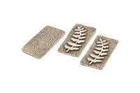 Silver Leaf Charm, Antique Silver Plated Brass Leaf Textured Rectangle Charms With 1 Hole, Pendants (39x20mm) V146