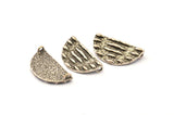 Silver Ethnic Pendant, 2 Antique Silver Plated Brass Semi Circle Pendants with 2 Loops (29x15mm) E666