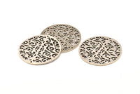 Silver Mandala Charm, Antique Silver Plated Brass Textured Mandala Charms, Earrings, Pendants, Findings (37mm) V124