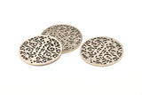 Silver Mandala Charm, Antique Silver Plated Brass Textured Mandala Charms, Earrings, Pendants, Findings (37mm) V124