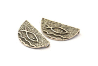 Silver Ethnic Pendant, 2 Antique Silver Plated Brass Semi Circle Fish Figure Pendants With 2 Loops (29x15mm) E671