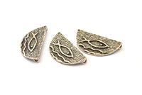 Silver Ethnic Pendant, 2 Antique Silver Plated Brass Semi Circle Fish Figure Pendants With 2 Loops (29x15mm) E671