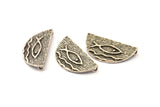 Silver Ethnic Pendant, 2 Antique Silver Plated Brass Semi Circle Fish Figure Pendants With 2 Loops (29x15mm) E671
