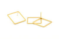 Gold Square Earring, 2 Gold Plated Brass Square Stud Earrings (30x2x1mm) BS 2307 A1171 Q0994