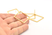 Gold Square Earring, 2 Gold Plated Brass Square Stud Earrings (30x2x1mm) BS 2307 A1171 Q0994