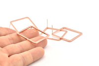 Rose Gold Square Earring, 2 Rose Gold Plated Brass Square Stud Earrings (30x2x1mm) BS 2307 A1171 Q0994